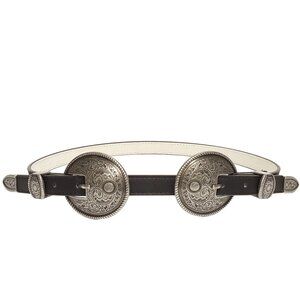 Antique Silver Double Buckle Skinny Belt